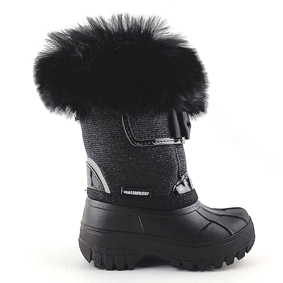 HOT PAWS Youth Girls Black Faux Fur Sparkles Winter Waterproof Boots -30°C Sz 6 - Picture 2 of 16